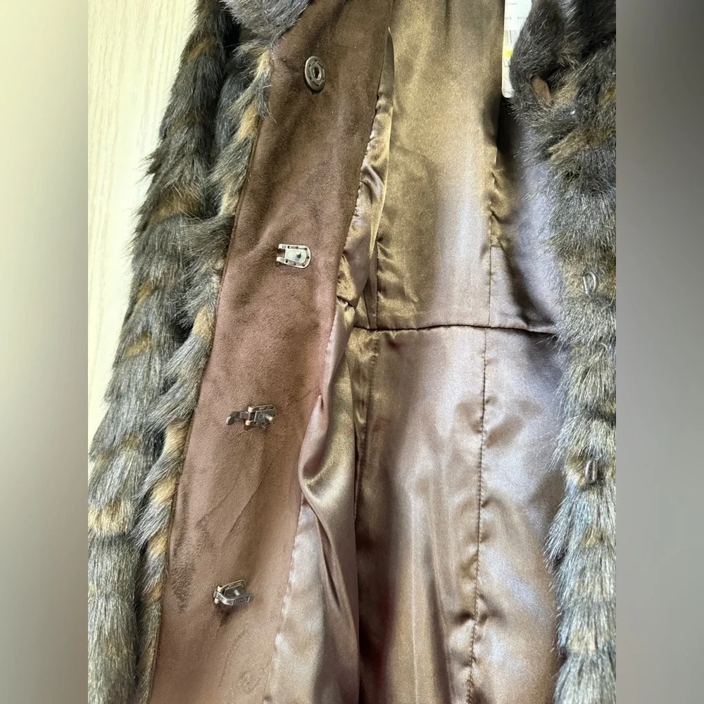 Laundry by Shelli Segal Faux Fur Brown Hooded Winter Coat Size M NWT